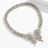 Punk Diamond-Studded Butterfly Necklace Hip-hop Cuban Chain