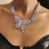 Punk Diamond-Studded Butterfly Necklace Hip-hop Cuban Chain