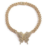 Punk Diamond-Studded Butterfly Necklace Hip-hop Cuban Chain
