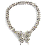 Punk Diamond-Studded Butterfly Necklace Hip-hop Cuban Chain