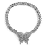 Punk Diamond-Studded Butterfly Necklace Hip-hop Cuban Chain