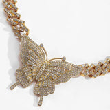 Punk Diamond-Studded Butterfly Necklace Hip-hop Cuban Chain