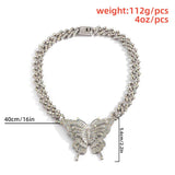 Punk Diamond-Studded Butterfly Necklace Hip-hop Cuban Chain