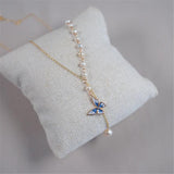 Natural Pearls Women Necklace Butterfly Pendant 925 Sterling Silver