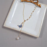 Natural Pearls Women Necklace Butterfly Pendant 925 Sterling Silver