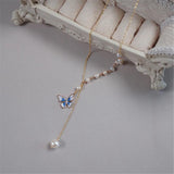 Natural Pearls Women Necklace Butterfly Pendant 925 Sterling Silver