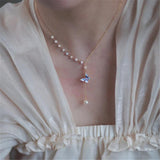 Natural Pearls Women Necklace Butterfly Pendant 925 Sterling Silver