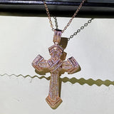 925 Silver&Rose Fill Cross Pendant Zircon CZ Necklace
