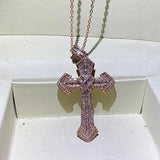 925 Silver&Rose Fill Cross Pendant Zircon CZ Necklace