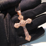 925 Silver&Rose Fill Cross Pendant Zircon CZ Necklace