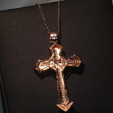 925 Silver&Rose Fill Cross Pendant Zircon CZ Necklace