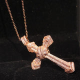 925 Silver&Rose Fill Cross Pendant Zircon CZ Necklace