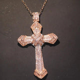 925 Silver&Rose Fill Cross Pendant Zircon CZ Necklace