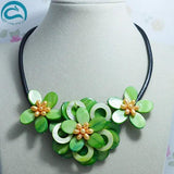 Natural Freshwater Pearls Green Shell Flower Necklace