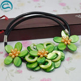 Natural Freshwater Pearls Green Shell Flower Necklace