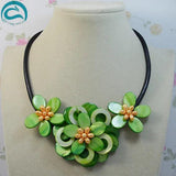 Natural Freshwater Pearls Green Shell Flower Necklace