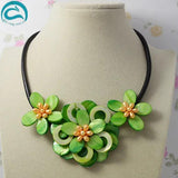 Natural Freshwater Pearls Green Shell Flower Necklace