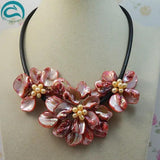 Women Flower Necklace with Pink Pearl and Red Shell