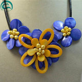 Real Pearl Yellow Shell Flower Leather Necklace Chirstmas Gift