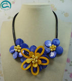 Real Pearl Yellow Shell Flower Leather Necklace Chirstmas Gift