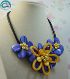Real Pearl Yellow Shell Flower Leather Necklace Chirstmas Gift