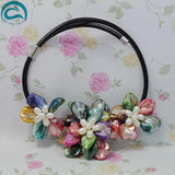 Multicolor Shell Flower Leather Necklace with Pearls