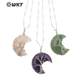Moon Shape Pendant Necklace Natural Gemstone Birthday Party Necklace