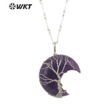 Moon Shape Pendant Necklace Natural Gemstone Birthday Party Necklace
