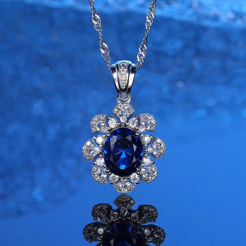 S925 Silver Carbon Diamond Fan Necklace with Gemstones