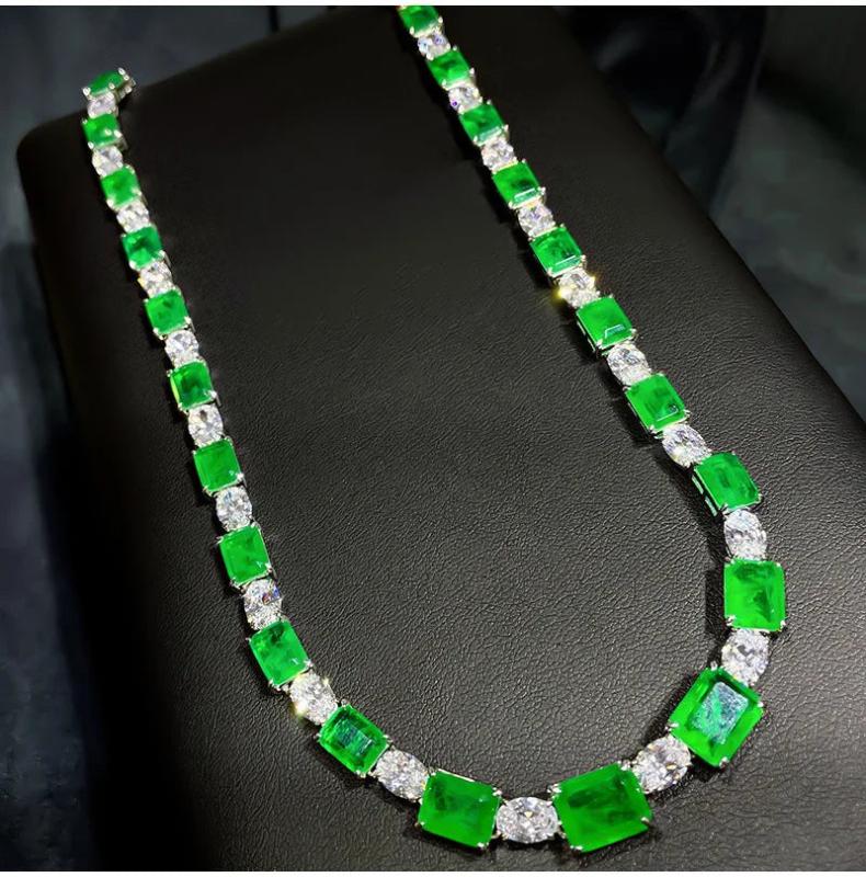 925 Silver Sparkling Emerald High Carbon Tourmaline Choker