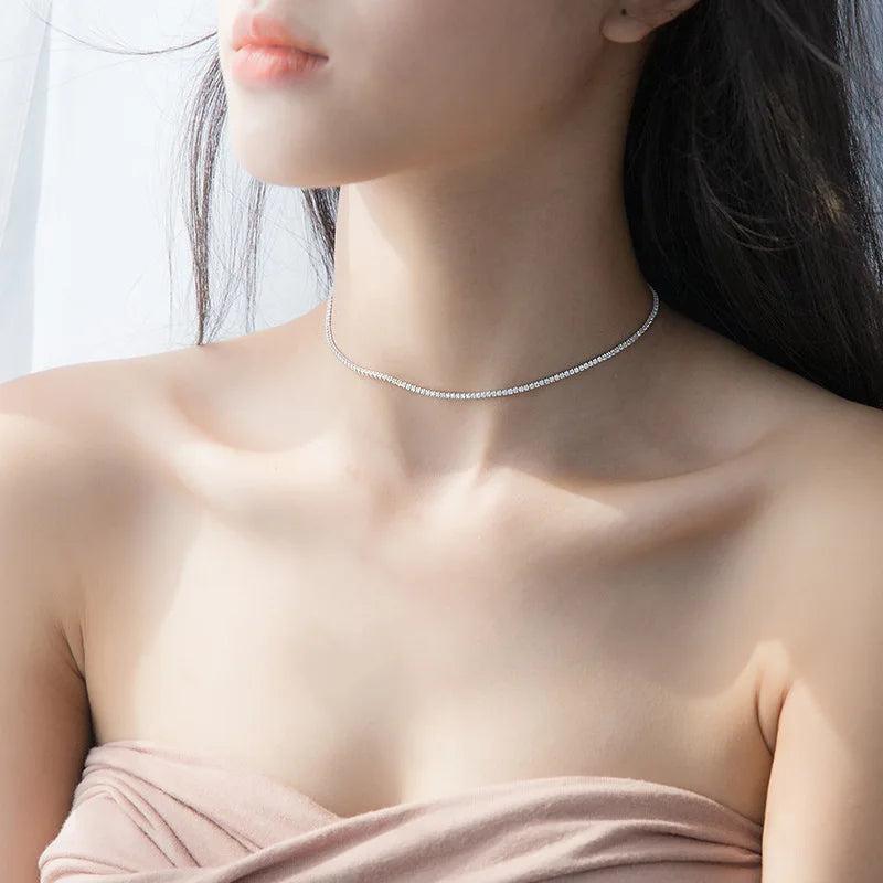 925 Silver Crystal Zircon Inlay Necklace Glamour Jewelry Women