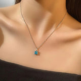 925 Silver Aquamarine Diamond Pendant Necklace for Women