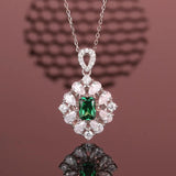 S925 Silver Carbon Diamond Green Gemstone Pendant Necklace