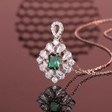 S925 Silver Carbon Diamond Green Gemstone Pendant Necklace