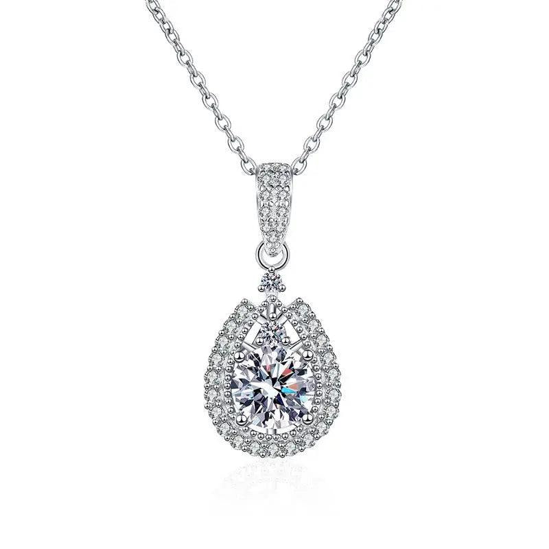 925 Silver 1CT Moissanite Water Drop Pendant Necklace D VVS1