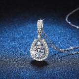 925 Silver 1CT Moissanite Water Drop Pendant Necklace D VVS1
