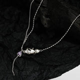 MLKENLY Rice Bead Necklace S925 Sterling Silver Small Pearl Zircon Necklace