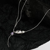 MLKENLY Rice Bead Necklace S925 Sterling Silver Small Pearl Zircon Necklace