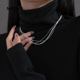925 Silver Multilayer Snake Chain Necklace Adjustable