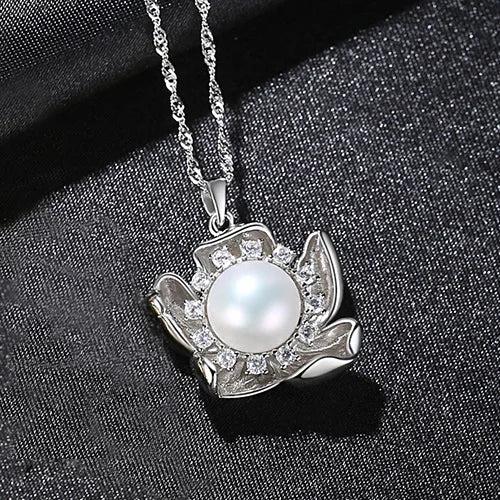 Natural Pearl Flower Pendant Necklace 925 Sterling Silver Kolye