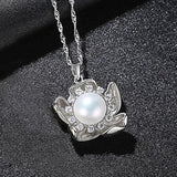 Natural Pearl Flower Pendant Necklace 925 Sterling Silver Kolye