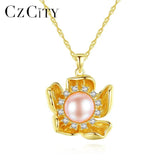 Natural Pearl Flower Pendant Necklace 925 Sterling Silver Kolye