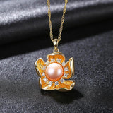 Natural Pearl Flower Pendant Necklace 925 Sterling Silver Kolye