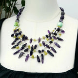 Purple Statement Necklace Amethyst Red Coral Lemon Jade Pearl Green Agate