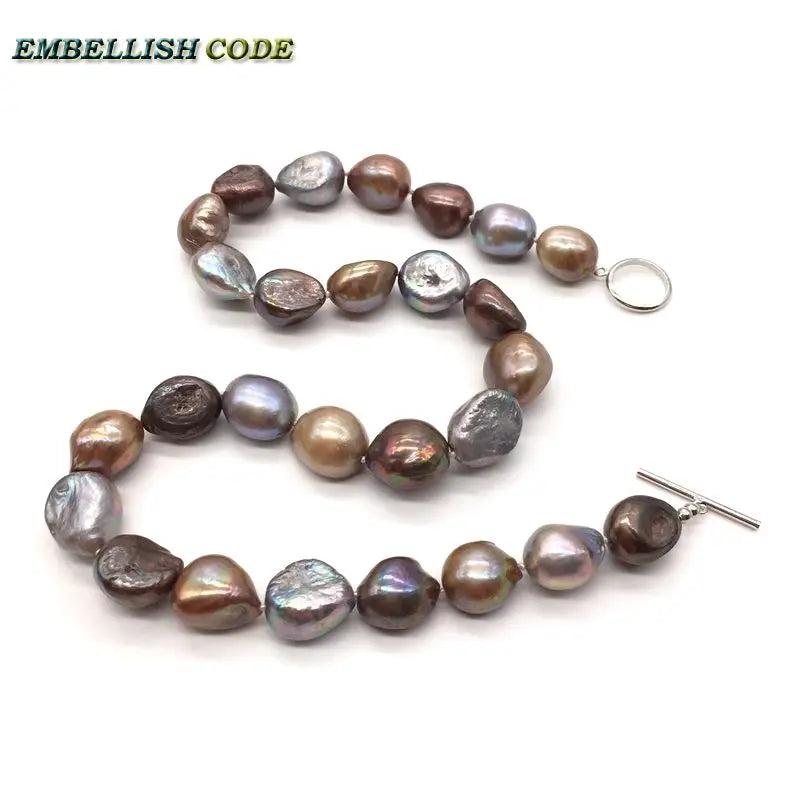 12-15mm Grey Brown Coffee Mixed Baroque Seedless Pearls Choker