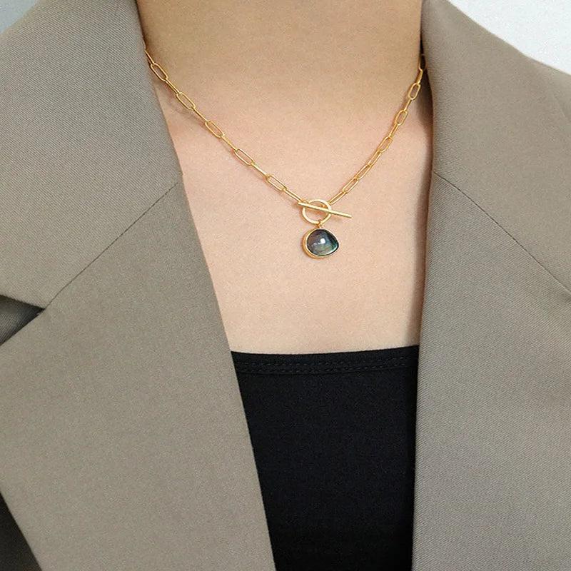 925 Silver Labradorite Geometric Chain Choker Necklace for Women