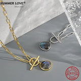 925 Silver Labradorite Geometric Chain Choker Necklace for Women