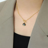 925 Silver Labradorite Geometric Chain Choker Necklace for Women