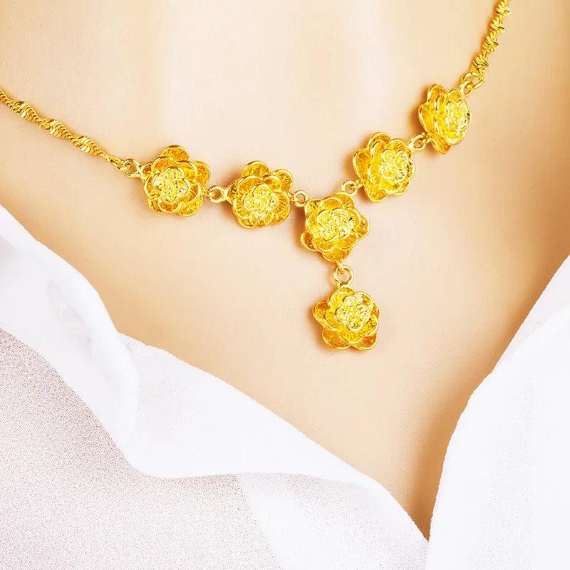 Gold-plated Flower Pendant Necklace Bridal Jewelry