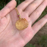 Natural Amber Flower Carved Pendant Necklace